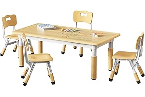 Brelley Kids Table and 4 Chairs Set, Height Adjustable Toddler Table and Chair Set, Graffiti Desktop, Non-Slip Legs, Max 300lbs, Children Multi-Activity Table for Ages 2-8