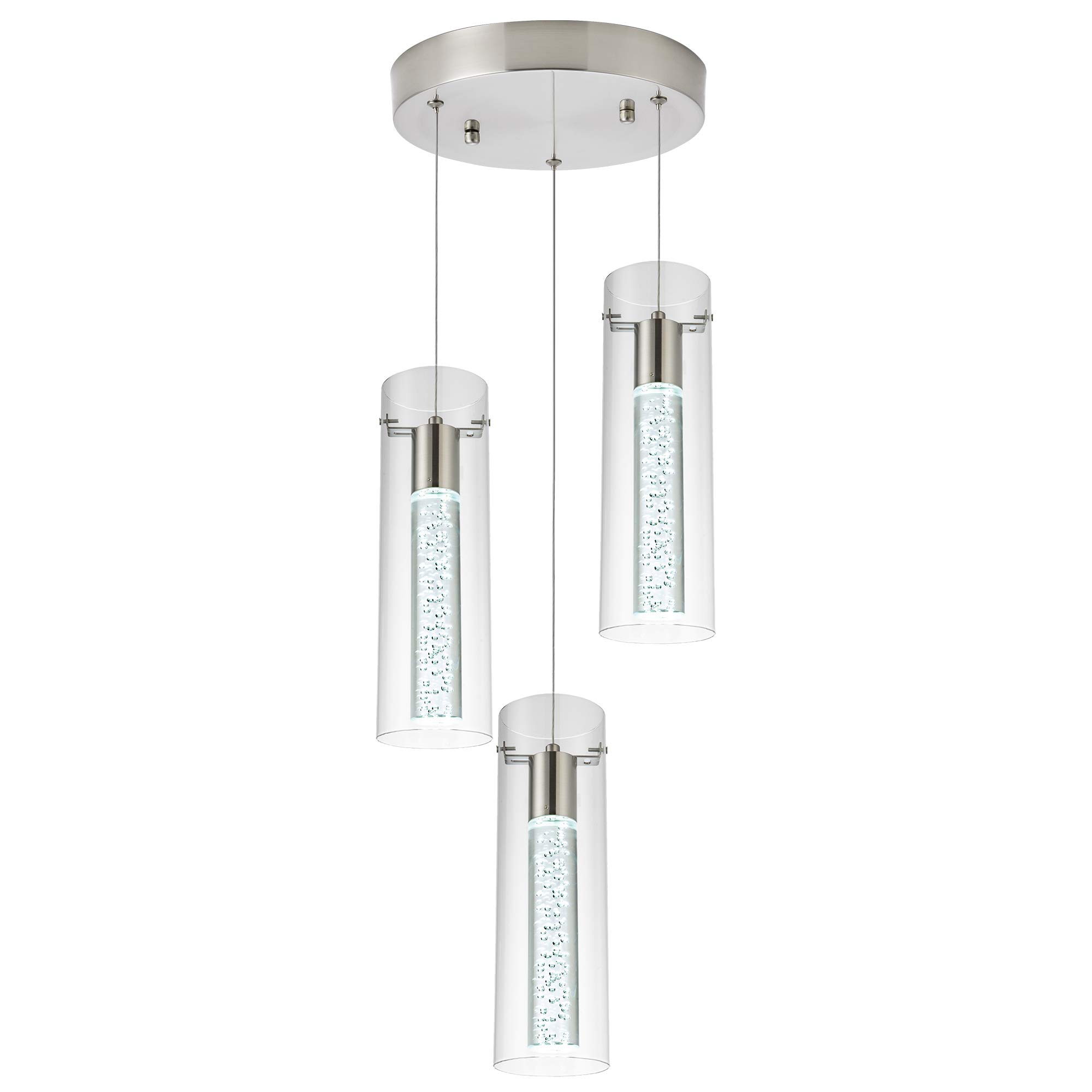 Photo 1 of votag Kitchen Lighting Pendant Fixtures 3-Light LED Pendant Ceiling Fixture Brushed Nickel Bubble Cylinder Pendant Light with Adjustable Length for Kitchen Island Dinning Room Bedroom