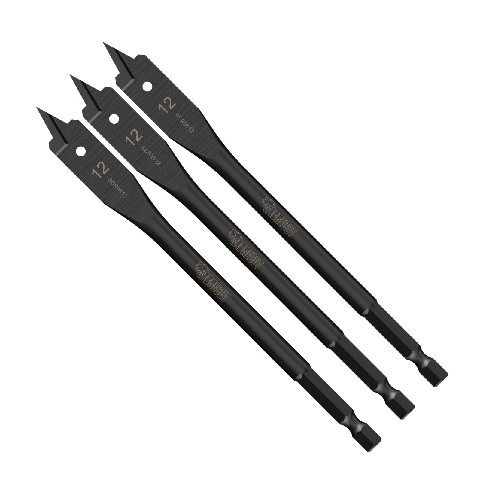 3 x SabreCut SCRIW12_3 12mm x 152mm Impact Rated Flat Wood Spade Bits for Softwood Hardwood Chipboard