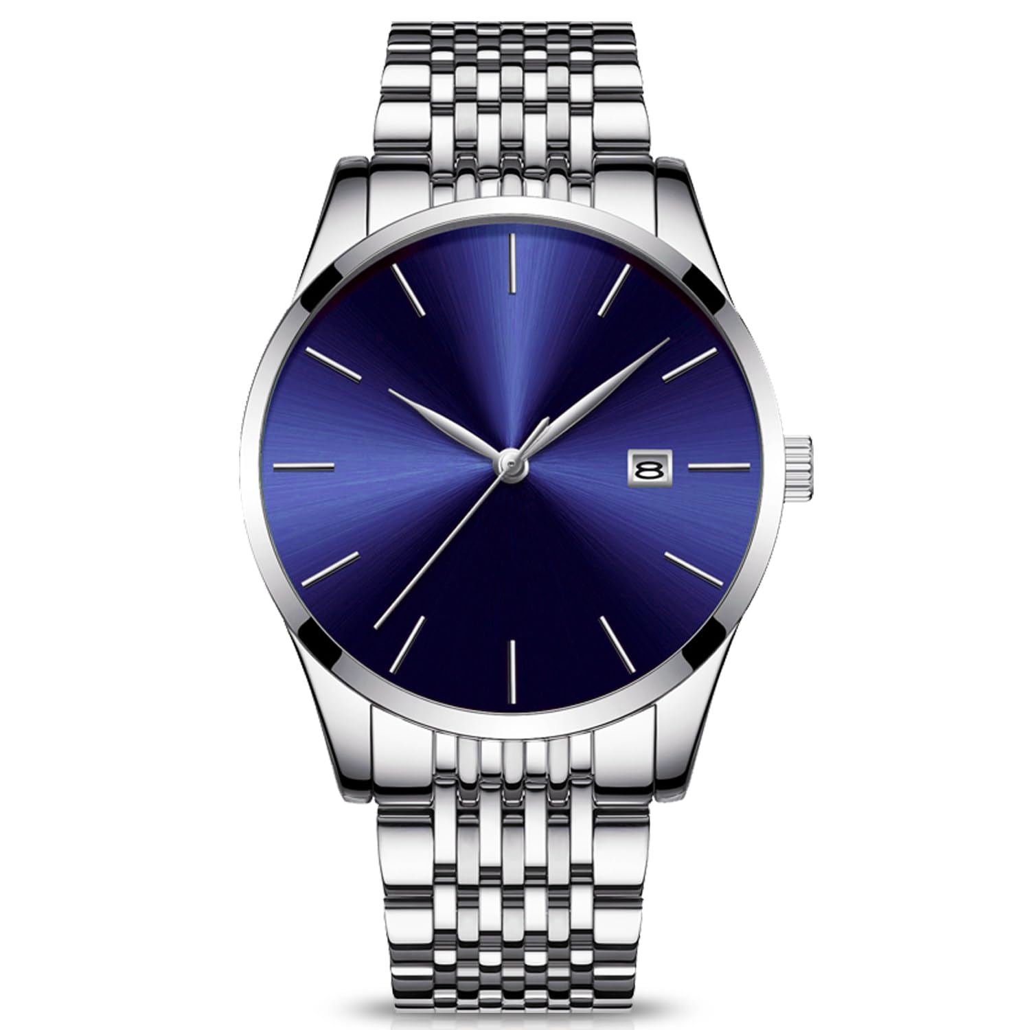 RORIOS Mens Thin Watches Business Dress Analog Quartz Stainless Steel Bracelet Day Calendar Wrist Watches