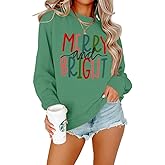 IZYJOY Christmas Sweatshirt for Women Merry and Bright Graphic Oversized Pullover Crewneck Long Sleeve Holiday Sweatshirt Top