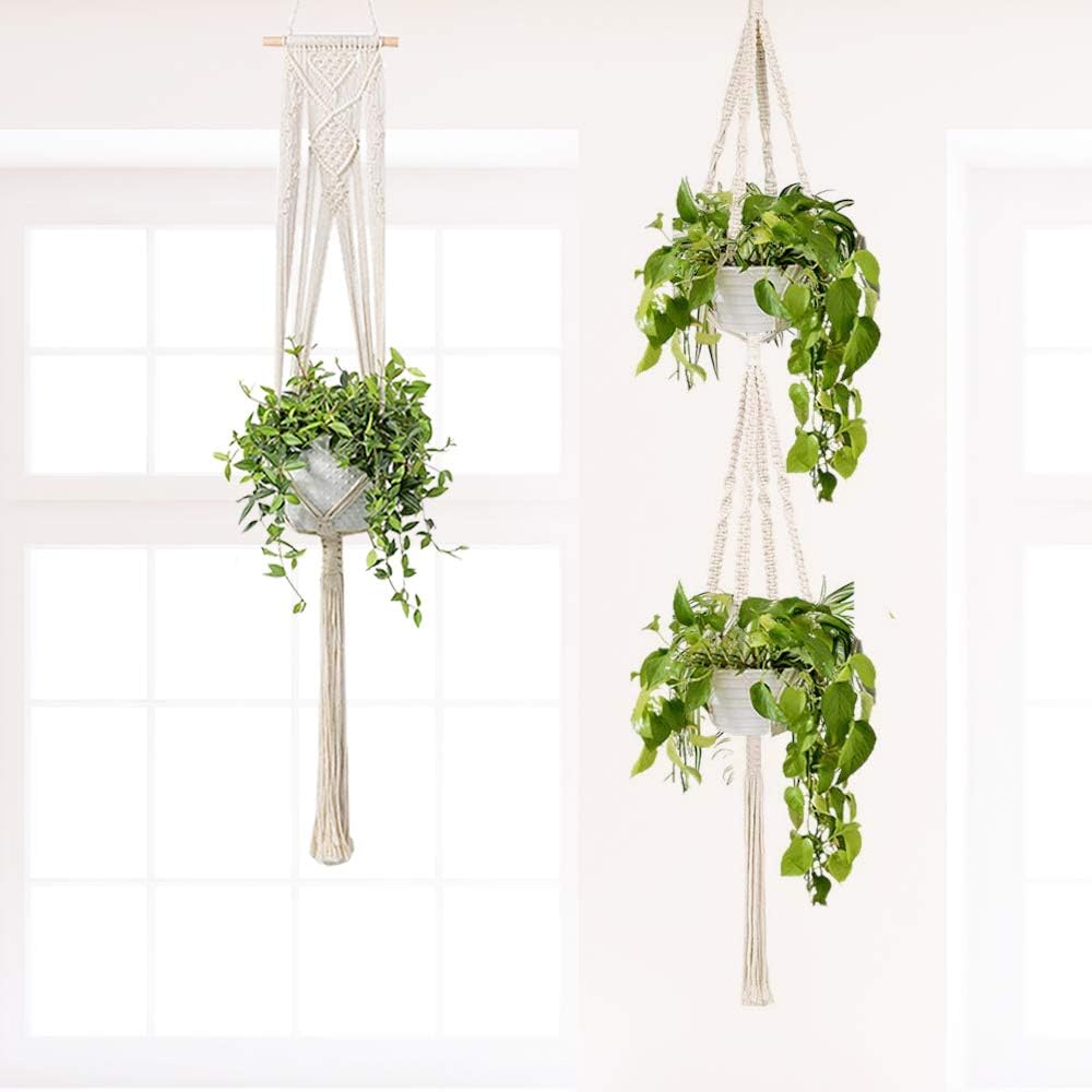 GROWNEER 5 Packs Macrame Plant Hangers with 5 Hooks, Different Tiers, Handmade Cotton Rope Hanging Planters Set Flower Pots Holder Stand, for Indoor Outdoor Boho Home Decor: Kitchen & Dining