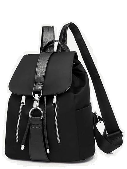 Wild Buddy Black Leather Backpack for Girls Schoolbag Casual Daybag (D1 Black)