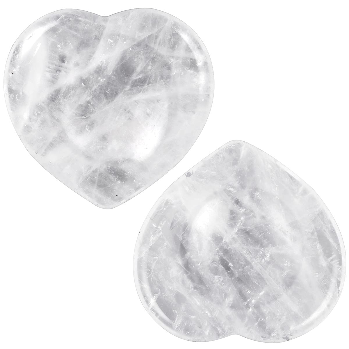 mookaitedecor Pack of 2 Heart Shaped Clear Quartz Crystal Thumb Worry Stones for Anxiety Stress Relief, Natural White Healing Crystal Love Heart Good Luck Pocket Stone Gifts for Friends