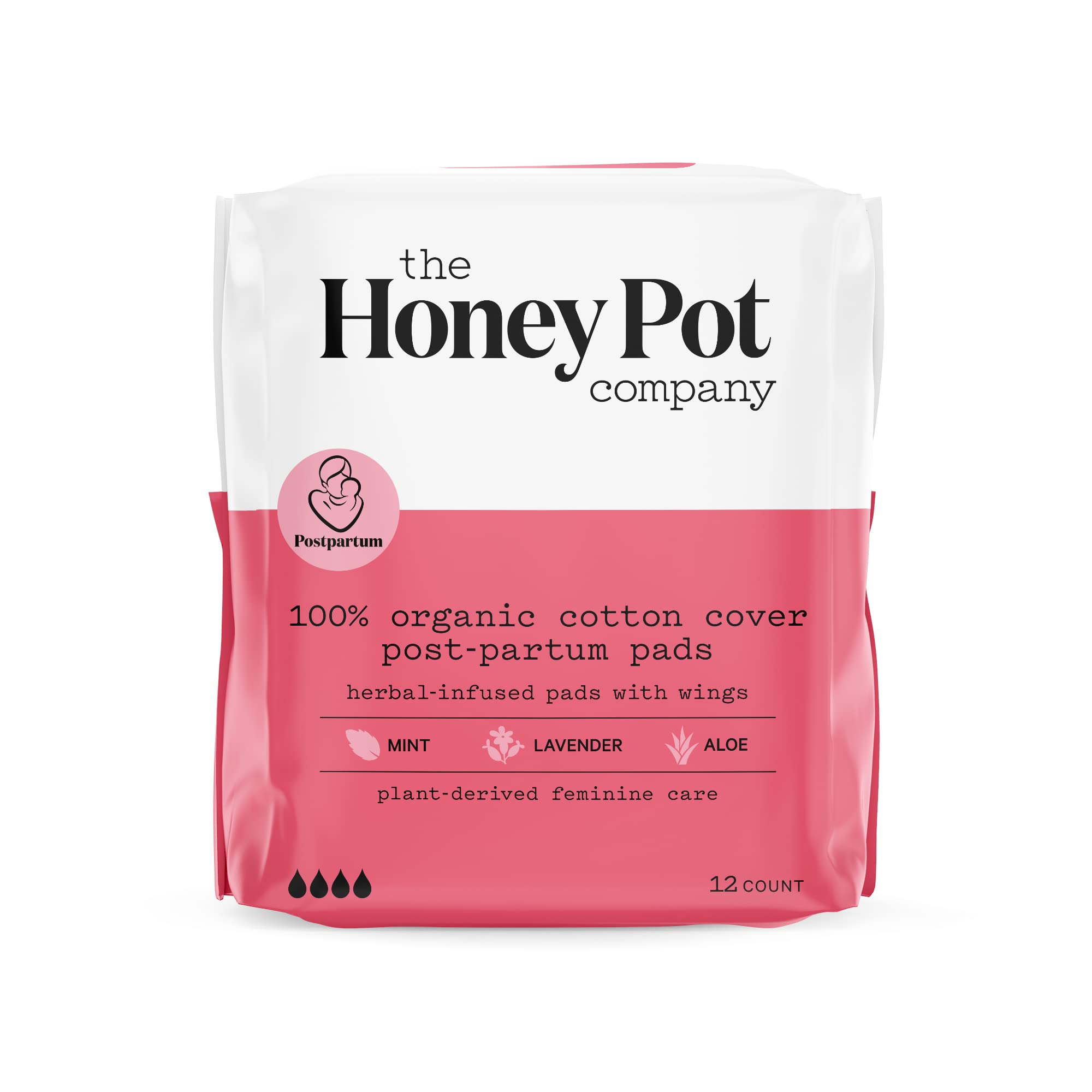 The Honey Pot Company, Herbal-Infused Pads with Wings, Postpartum, 12 Count