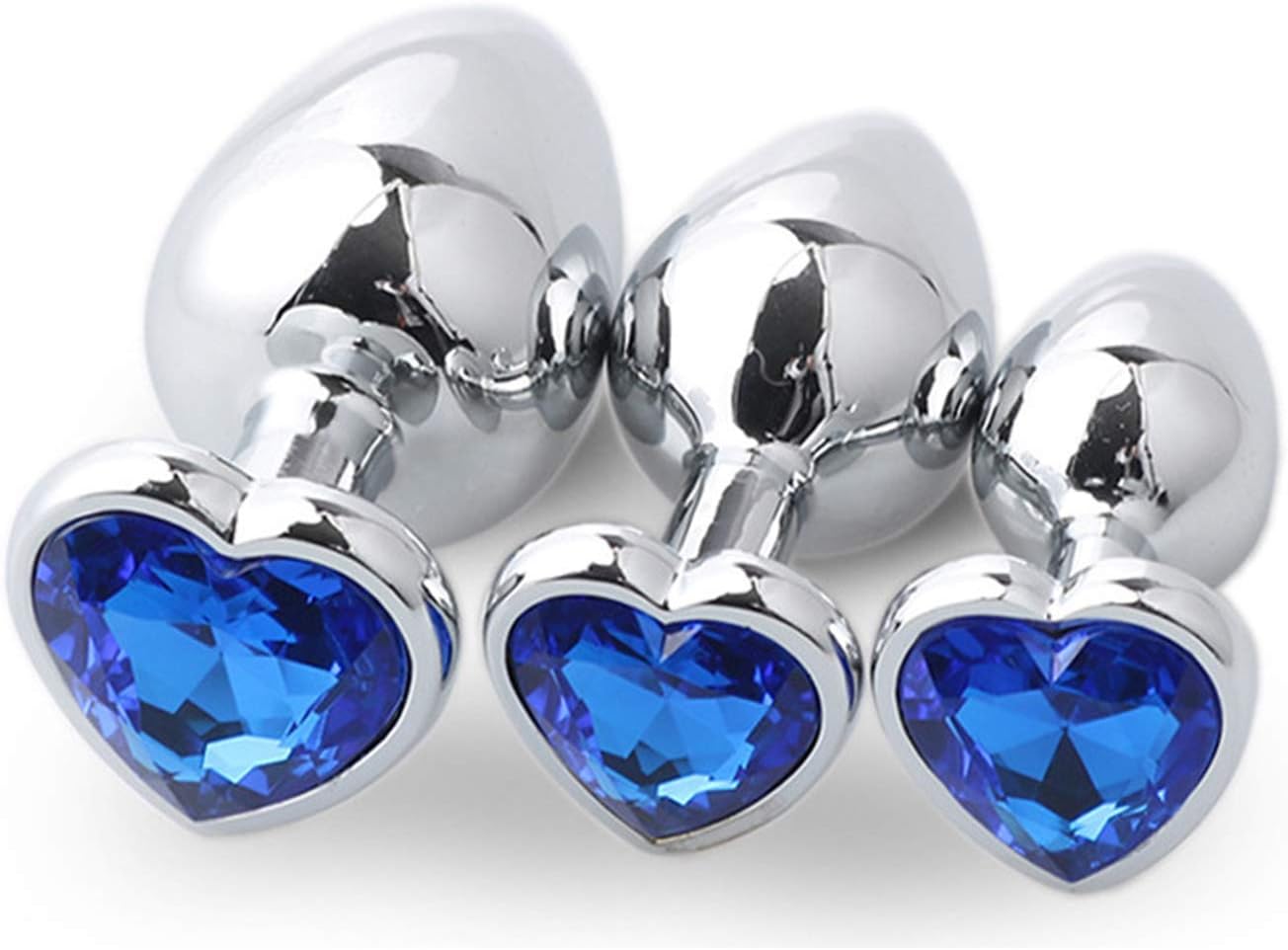 Heart-Shaped Handle Stīmulator Stainless Steel Smooth Trainer an-âl Pl-ùg Kit for Couple Woman Toys (Navy Blue)