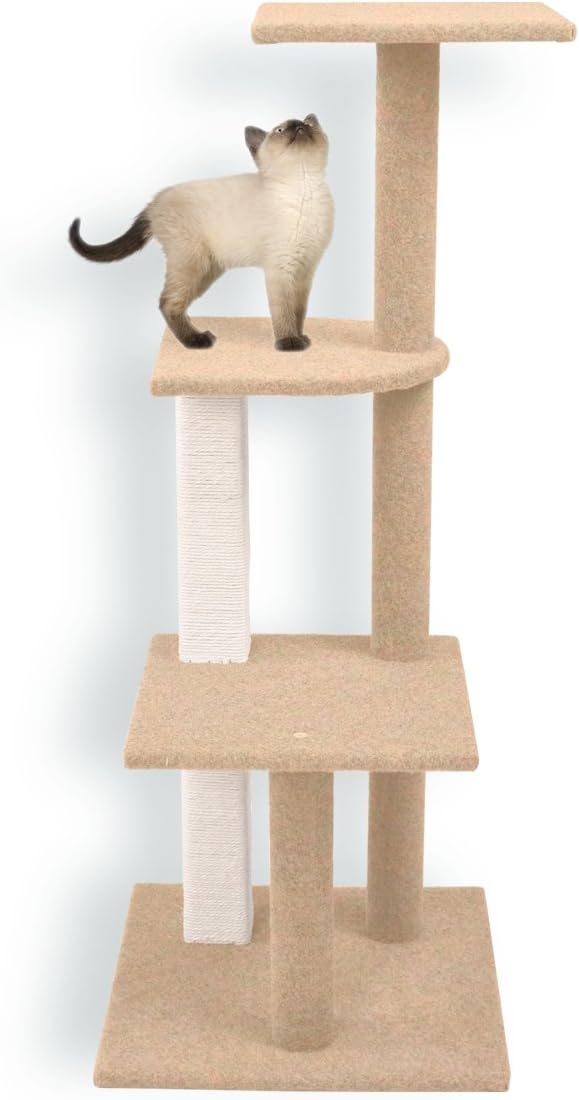 FirstWell Cat Tree Tower Kitty House Furniture Kitten Climb Stand with Natural Sisal Ropes Scratching Post Perch, 48.9 Inches, Beige, PCT020