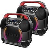 ION Audio Pathfinder Go Wireless Bluetooth Beach Speaker IPX5 Water-Resistant for Pool Party Music Events, Indoor and Outdoor Parties - 2 Pack Bundle (Renewed)
