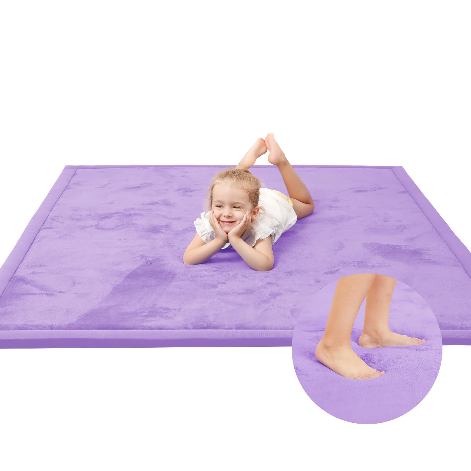 Photo 1 of Baby Play Mat for Floor,1.3" Thick Memory Foam Tummy Time Mat for Toddlers,Infants,Kids,Water-Repellent Soft Nursery Rug,Extra Large Non Slip for Crawling&Yoga,Tatami Style for Living Room(Lavender)
