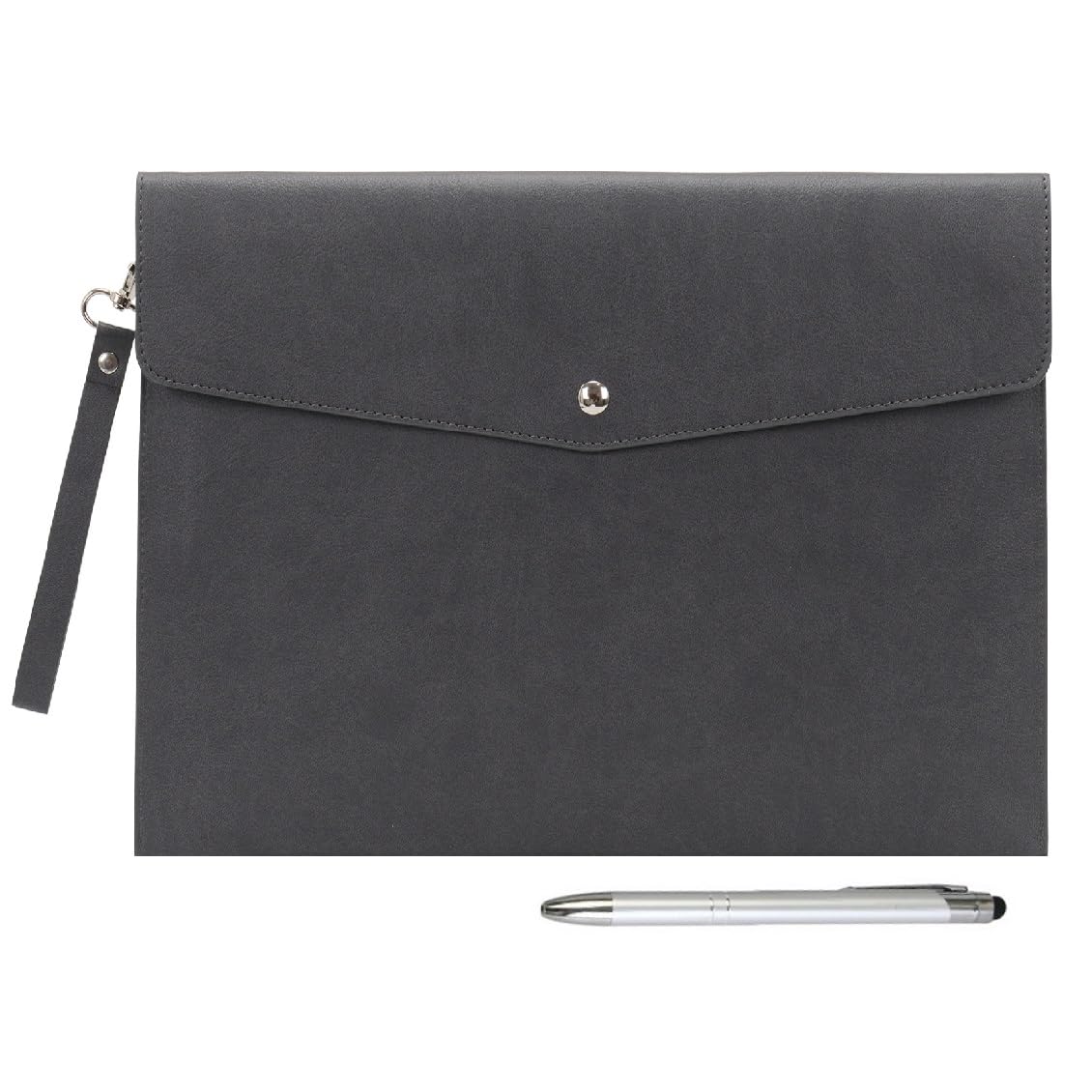 Wonderpool A4 Faux Leather Envelope Documents Multifunction Folders Stationery Bag -Portfolio File for Paper Letter Stationery Organizer and Tablet Case PC Sleeve (Dark gray)