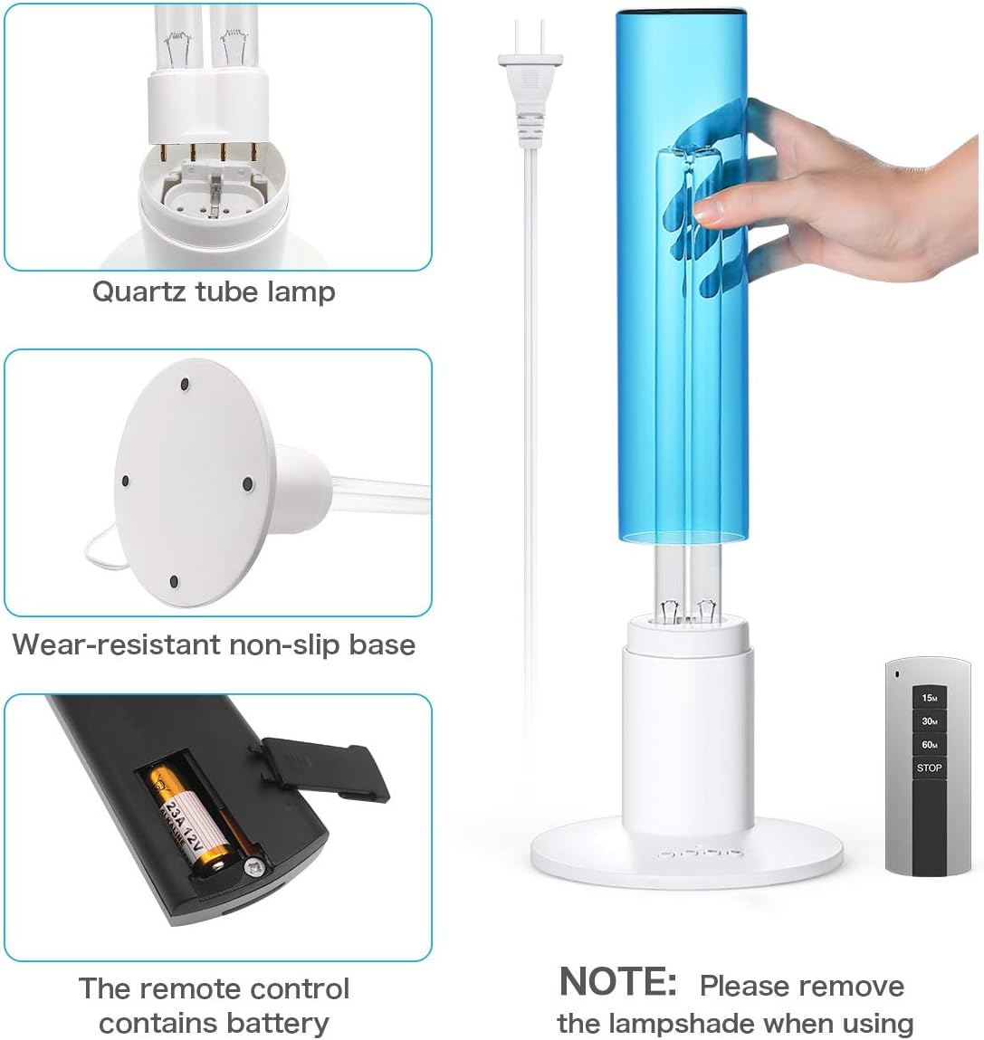 UV Germicidal Lamp 36W Disinfection Lamp with Ozone Sterilization, Remote Control Timer 15 min/ 30 min / 1 Hour, Lamp Cover for Car Living Room Bedroom Household Kitchen Hotel Pet Area: Kitchen & Dining