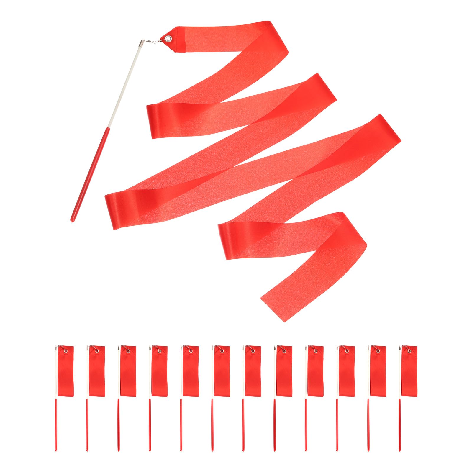 Photo 1 of uxcell 12PCS Red Dance Ribbon, Gymnastics Ribbon Twirling Ribbons for Birthday Party Streamers Decoration,6.6Ft Circus Carnival Ribbon with Sticks Wands