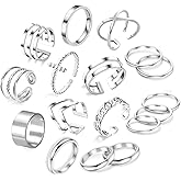 yfstyle 17PCS Knuckle Rings for Women Stainless Steel Rings Set Stackable Finger Rings Silver Knuckle Rings for Women Stackable Rings Sets Adjustable Knuckle Stackable Rings Midi Ring Set for Women