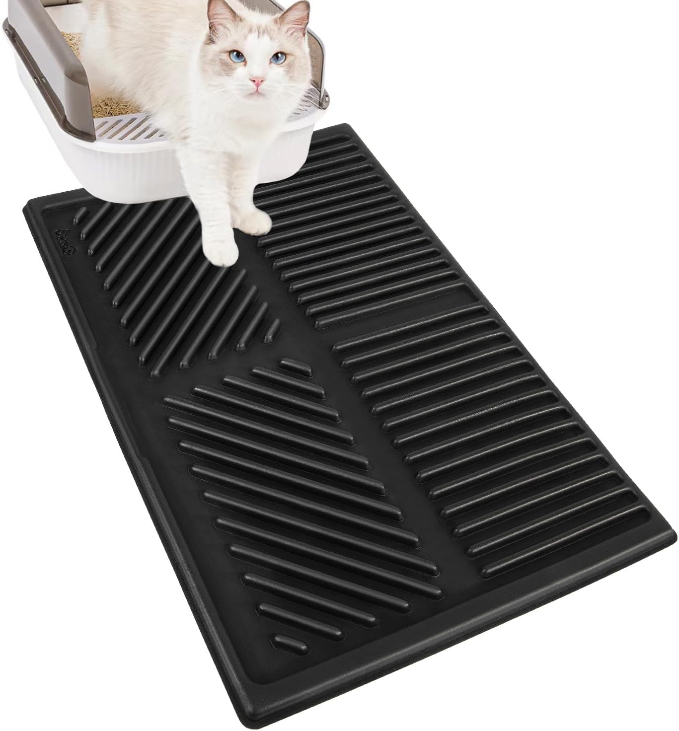 Eyein Cat Litter Mat, 100% Waterproof Urine Proof One-piece Molded Scatter Control Litter Box Mat, Easy Clean Washable Litter Trapping Mat Non-Slip Kitty Litter Rug(61x38cm)