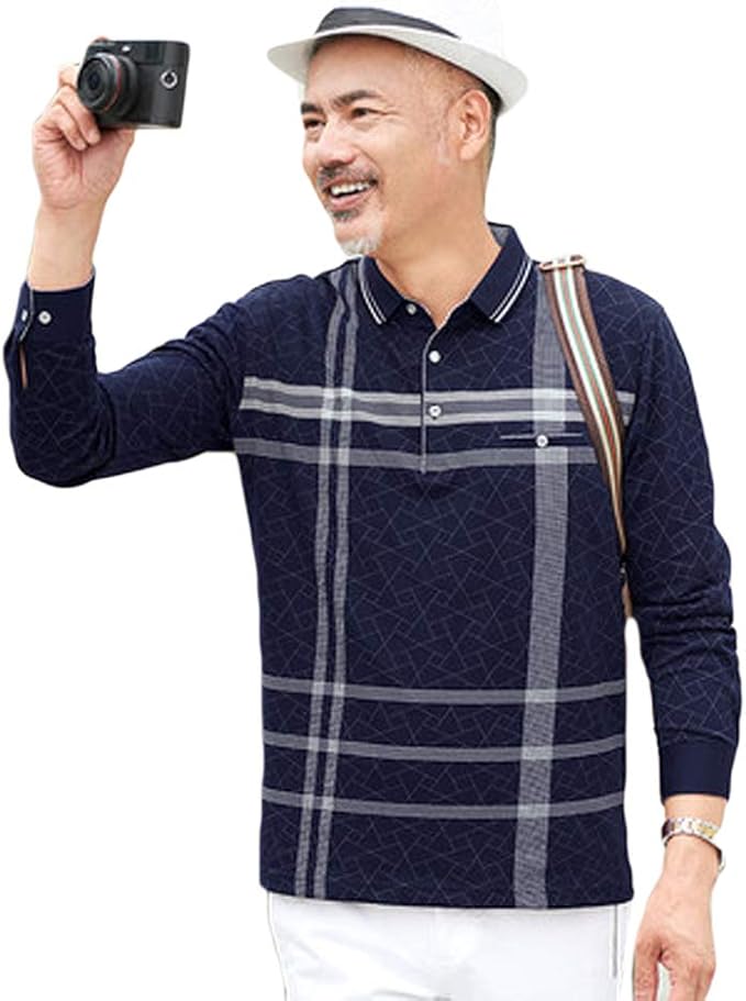 Amazon Habille ハビー メンズ シンプル ポロシャツ チェック デザイン 父の日 プレゼント ゴルフ ウェア ポケット 長袖 大きいサイズ 3カラー シャツ 通販