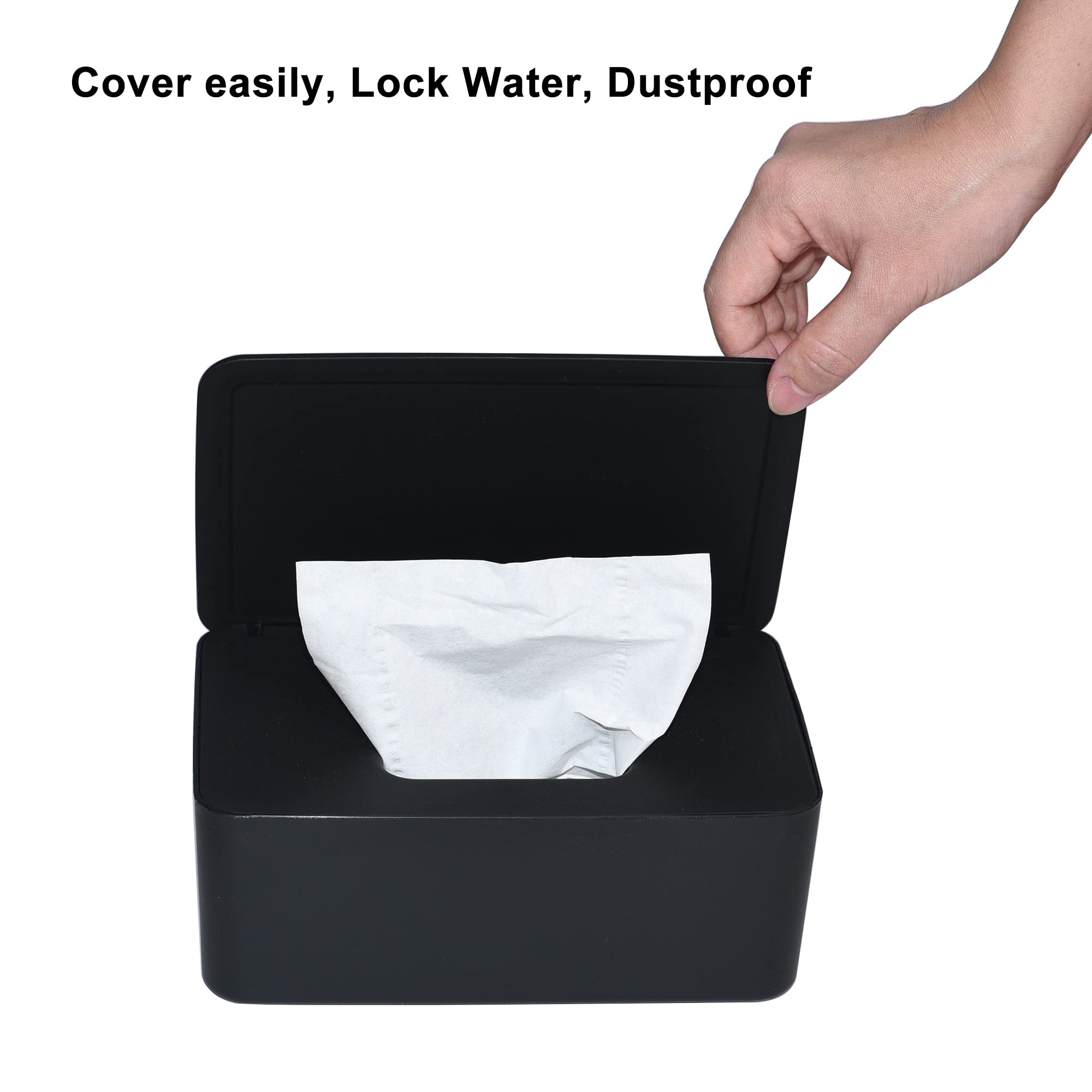 Diaper Wipes Dispenser, Tissue Storage Box Case, Wet Wipe Dispenser Holder with Lid for Home, Office, Cars (Black)
