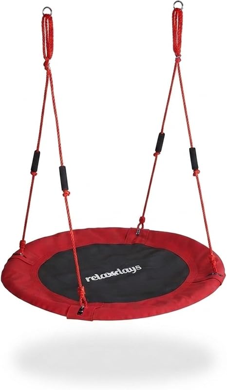 Relaxdays Nest Swing, Redondo, Punhos Almofadados, para crianças, Ajustáveis, Exterior, Ø: 100 cm, até 100 kg, Vermelho