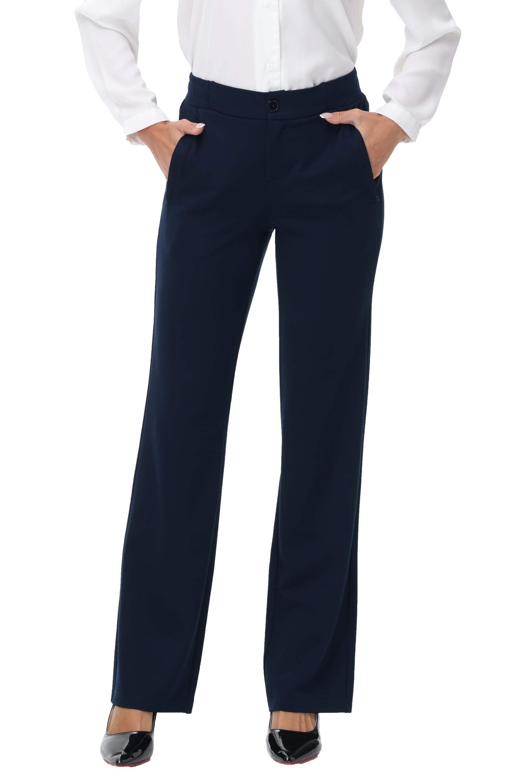 Photo 1 of Womens Slacks Straight Work Pants Business Casual Dress Pants with Pockets 29"/31"/33" Navy 31" 8