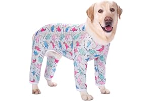 KUKASTER PET Dog Jumpsuit Prevent Shedding Hair Dog Onesie Surgery Recovery Suit Anti Licking Breathable Mesh Pet's Bodysuit, Pajamas for Big Dogs for Large After Surgery Summer(GTX02-grey Dinosaur-#32)