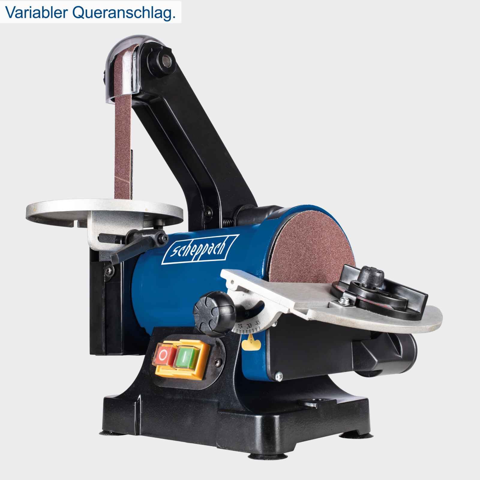 Scheppach BTS700 with variable cross stop for precise angle sanding