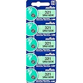 Murata 321 SR616SW Battery 1.55V Silver Oxide Watch Button Cell - Replaces Sony 321 (5 Batteries)