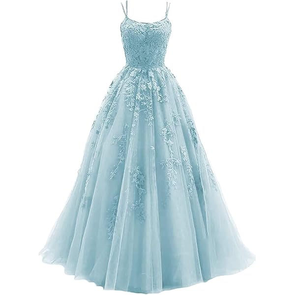 Amazon.com: YMSHA Aqua Prom Dresses Long Spaghetti Straps V Neck Lace Formal  Evening Gowns for Women Floor Length 2: Clothing, Shoes & Jewelry