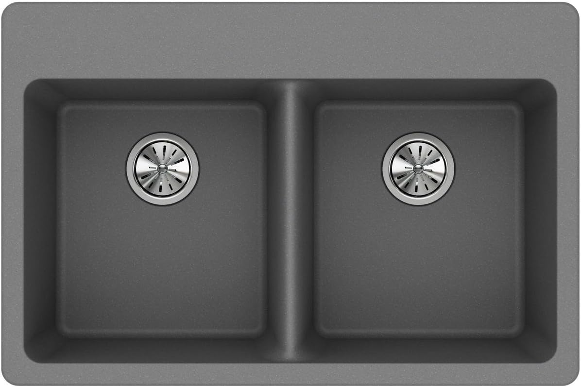 Elkay Quartz Classic ELG3322GS0 Greystone Equal Double Bowl Top Mount Sink