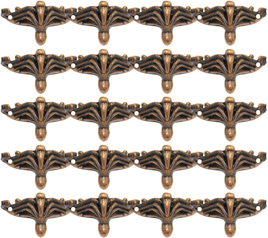 20pcs Antique Brass Box Alloy Tiny Leg Shape Jewelry Chest Box Decorative Feet Leg Corner Protector for Embossing Wood Case Decor 36x19mm (Red Bronze)