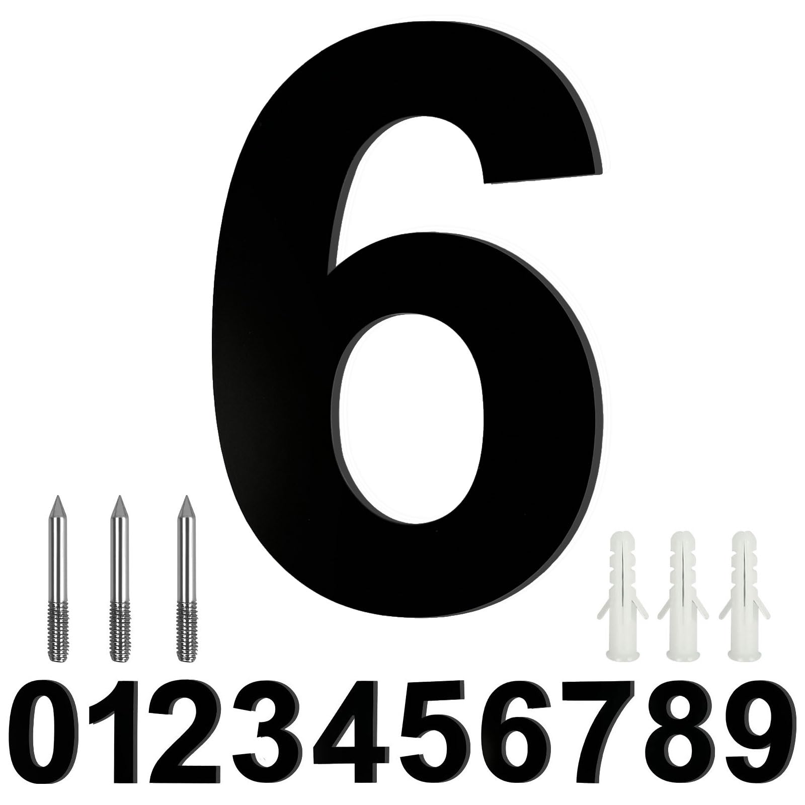 LUCKNIGHT House Numbers, Large Metal House Numbers, Floating Door Number, Made of Solid Stainless Steel, Flush Mount, for Outside Address Number Sign, 8 Inch (20.3 cm), Door Number 6