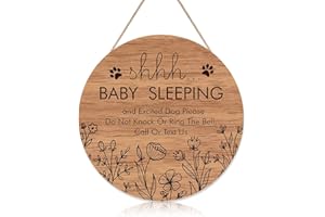 TOARTI Funny Baby Sleeping Hanging Sign Plaque, Do Not Knock Or Ring The Bell, Round Wooden Door Hanger for Baby Room, Nursery, Front Door, Door Knob Decor (12x12inch)