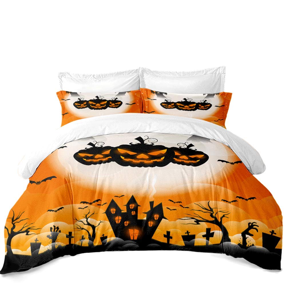 Earendel Halloween Duvet Cover Set Pumpkin Ghost Bedding Witch Zombie