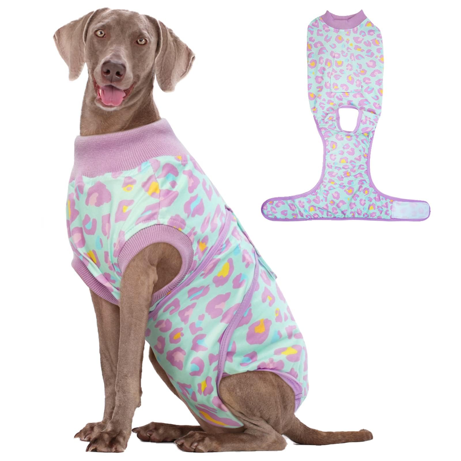 Photo 1 of Kuoser Dog Recovery Suit for Dogs After Surgery,Professional Surgical Onesie for Female Male Dogs Spay Neuter,Soft Dog Surgery Suit Bodysuit for Abdominal Wounds Skin Disease,Light Purple Leopard XL