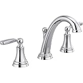 Delta Faucet Woodhurst Widespread Bathroom Faucet Chrome, Bathroom Faucet 3 Hole, Bathroom Sink Faucet, Metal Drain Assembly, Chrome 3532LF