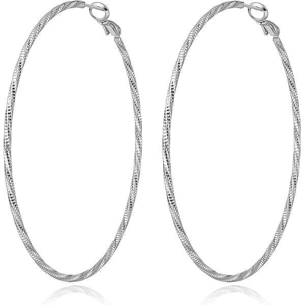 Charmsy Silver 925 LARGE Sterling Diamond-Cut Hoop Earrings Italian Design Click-Top for Women 80 MM, Diamond , No Gemstone : Buy Online at Best Price in KSA - Souq is now