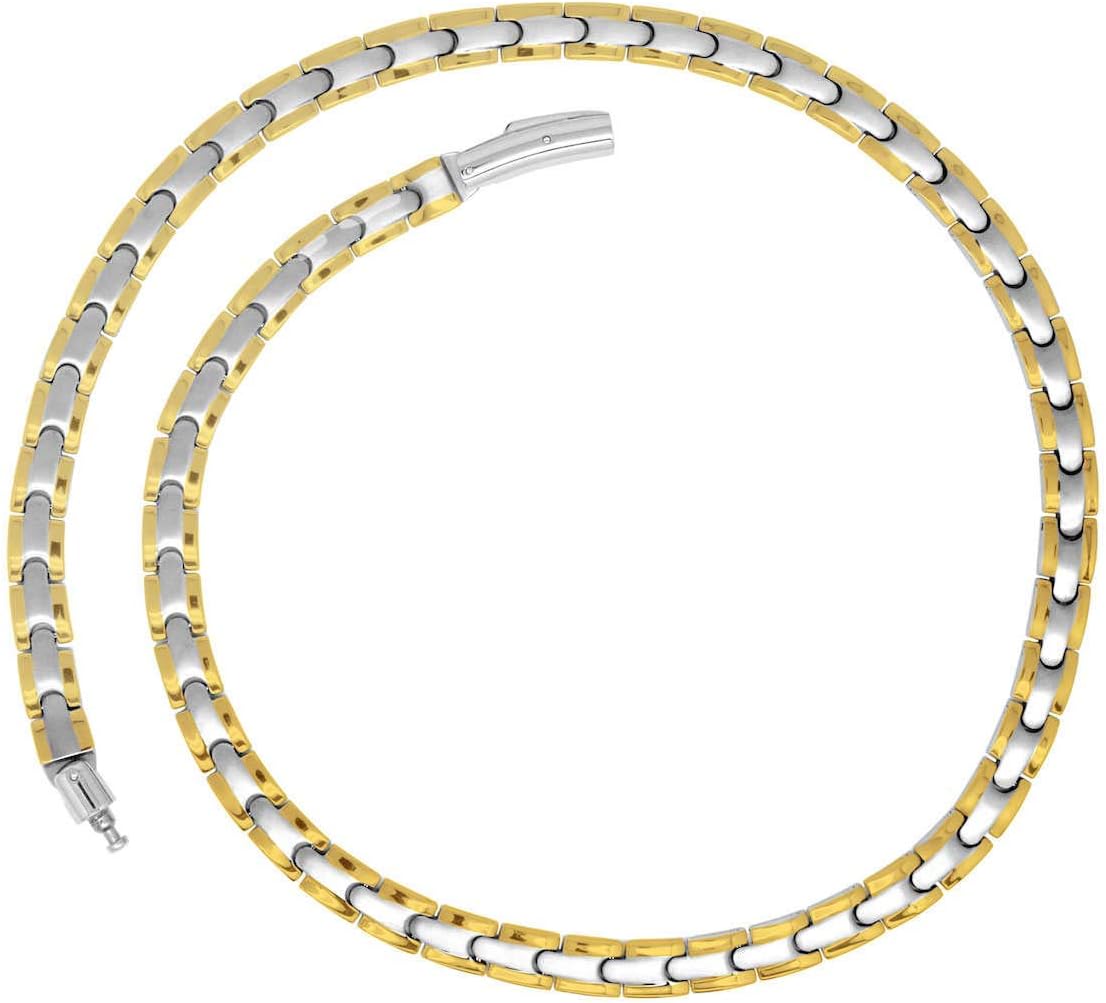 MagnetRX® Titanium Magnetic Therapy Necklace - Natural Pain Relief for Neck Arthritis, Back, Shoulder Pain, Headache and Migraine Relief Magnetic Necklace (Silver & Gold, 19.25 Inches): Health & Personal Care