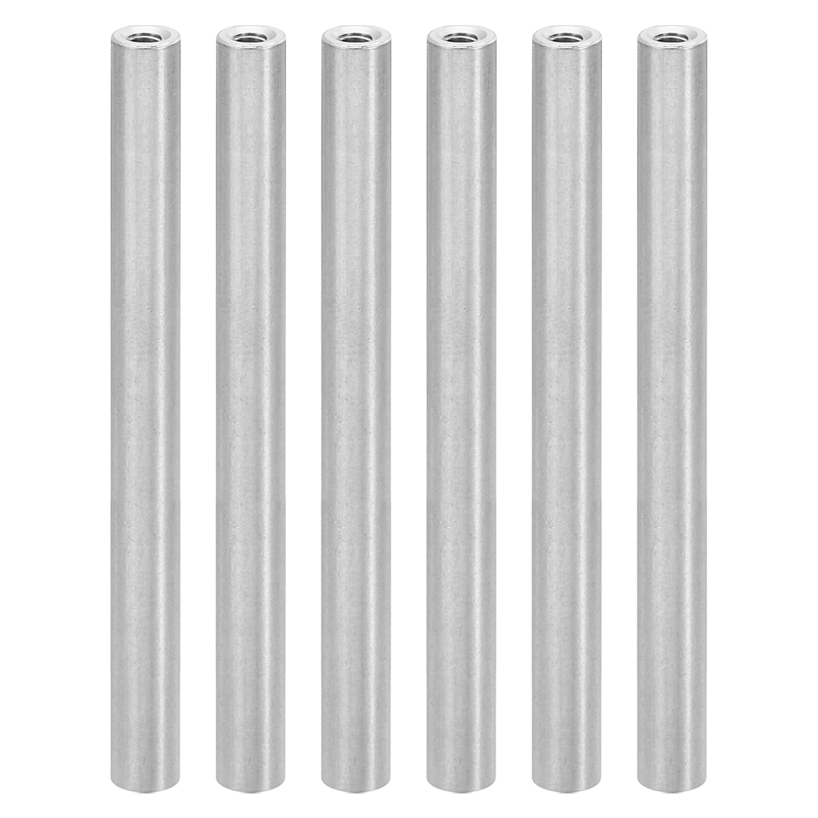 PATIKIL 6pcs M3 Metal Threaded Standoff Spacer Nuts, Round Aluminum Spacers Female Coupling Screws, 1/8" ID x 1/4" OD, Silver, (80mm L)
