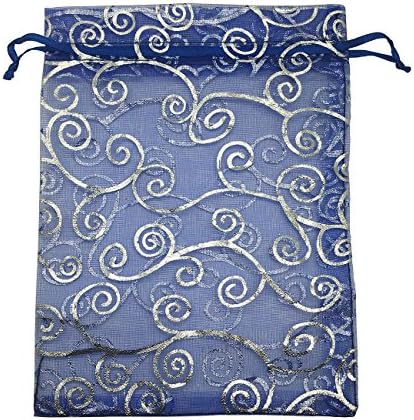 SOSAM 100PCS 6x8 (15x20cm) Drawstring Organza Jewelry Favor Pouches Wedding Party Festival Gift Bags Candy Bags (6x8(15x20cm), Blue Silver)