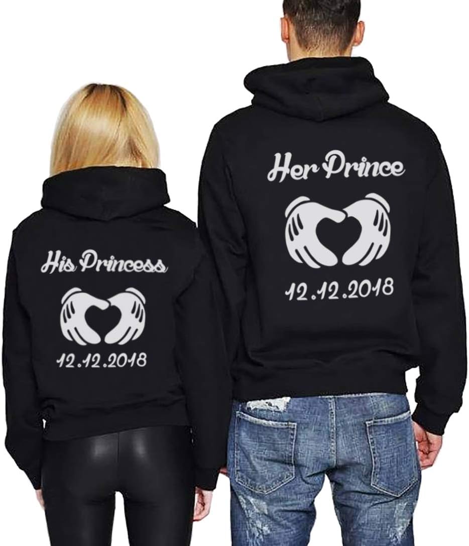 Couple Hoodies with Date Matching Sweatshirts Sweater Prince Princess Gift 2 Pcs