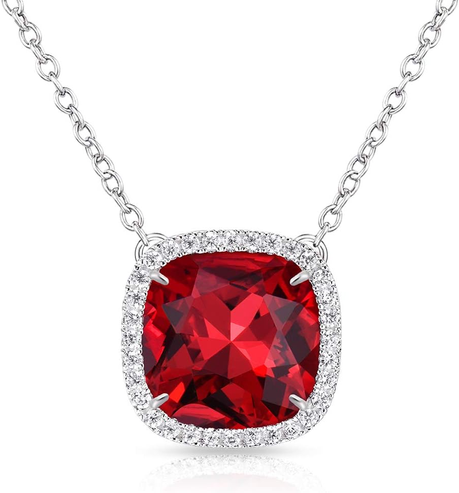 Birthstone Necklace Square Pendant Anniversary Jewelry Gifts for Women and Girls Crystal Comes from Swarovski