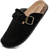 Suede Clogs for Women Men Cork Footbed Mules with Arch Support Potato Shoes | Adjustable Buckle Closed Toe Slip-On Slippers, Comfortable Non-slip Rubber Sole House Sandals for Casual Indoor Outdoor Wear