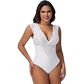 SHAPERIN Sexy Lace Bodysuit for Women Tummy Control Thong Shapewear Deep V Neck Body Suits Corset Tops Going Out Tank Top