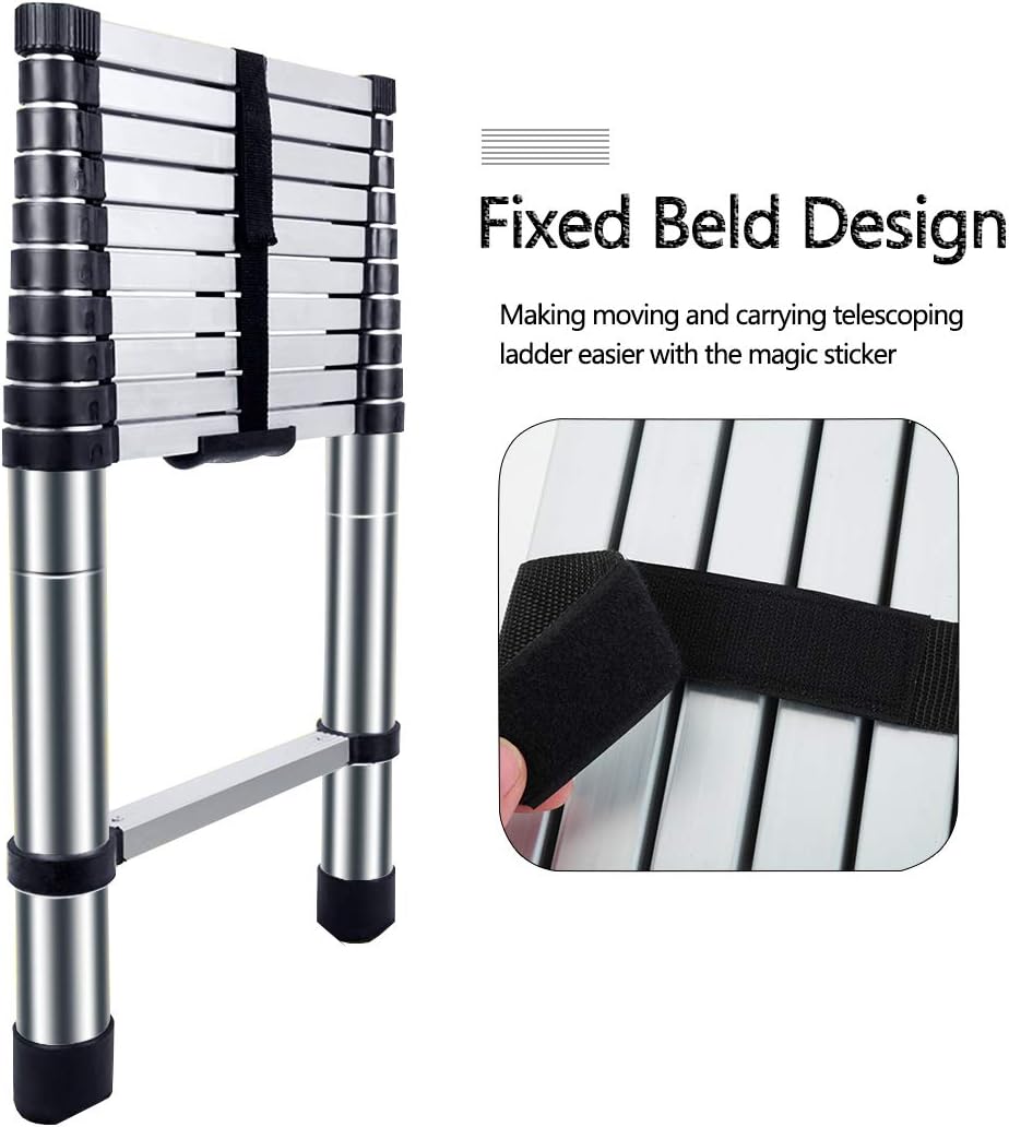 Telescoping Ladder 10.5ft/3.2m Aluminum Multi Telescopic Extension Ladder One-Button Inward Sliding Retraction with EN131 Certified - - 