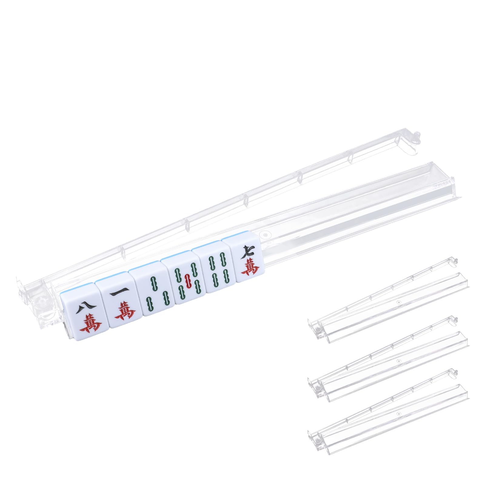 Diegimr D4pcs Mahjong Racks with Pushers, Transparent Acrylic Mahjong All-in-One Tile Rack & Pusher Tile Organizer Mah Jong Holder for Dominoes Party Board Game Accessories