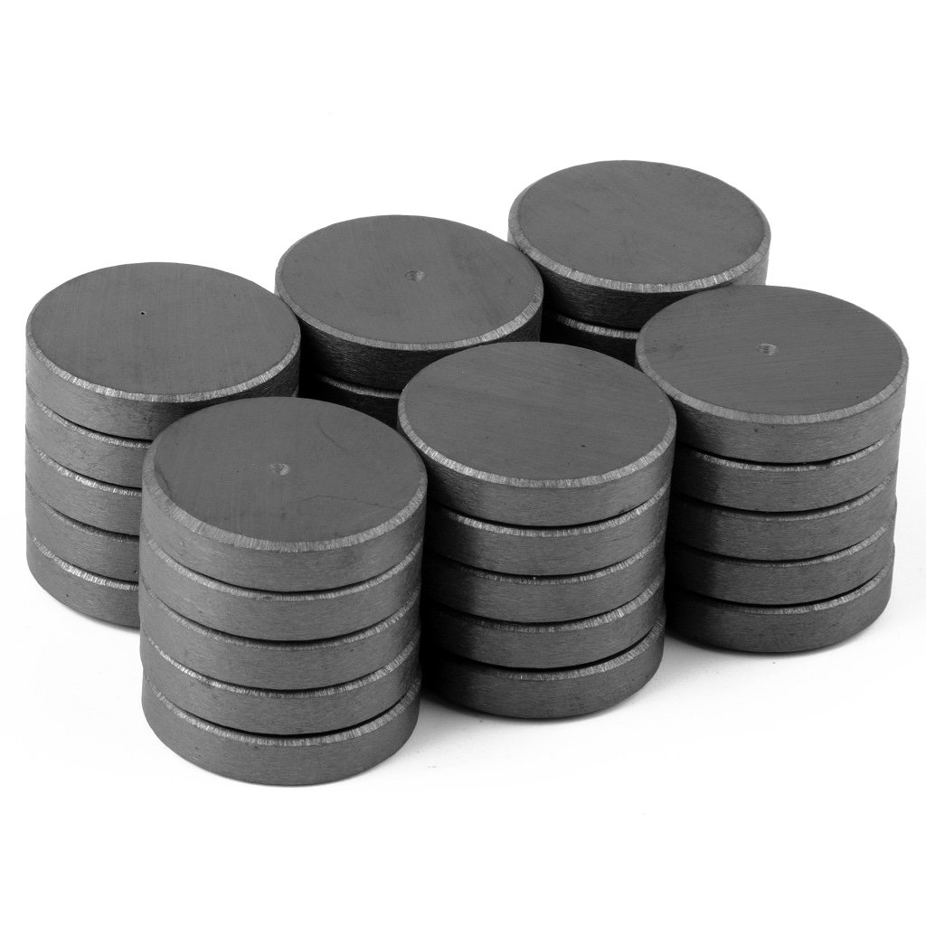 Ceramic Magnets - 30 per Box - 1 inch Diameter x 3/16 Thick (25mm x 5mm) Grade 5 - North Pole Marked - Beveled Edges and Smooth Flat Surface - Used for Hobby, Craft + Science Projects