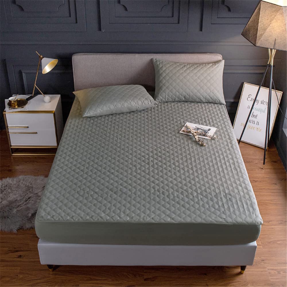 Quilted Waterproof Mattress Protector Single Size,Microfiber Quilted Fitted Sheet Single Bed,35cm Extra Deep Mattress Cover/Topper (Gray, Single)