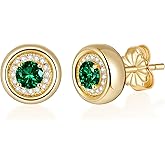 Emerald Stud Earrings for Women,14K Gold Stud Earrings for Women, 925 Sterling Silver Minimalist Hypoallergenic Dainty Stud Earrings,Elegant Everyday Jewelry Gifts