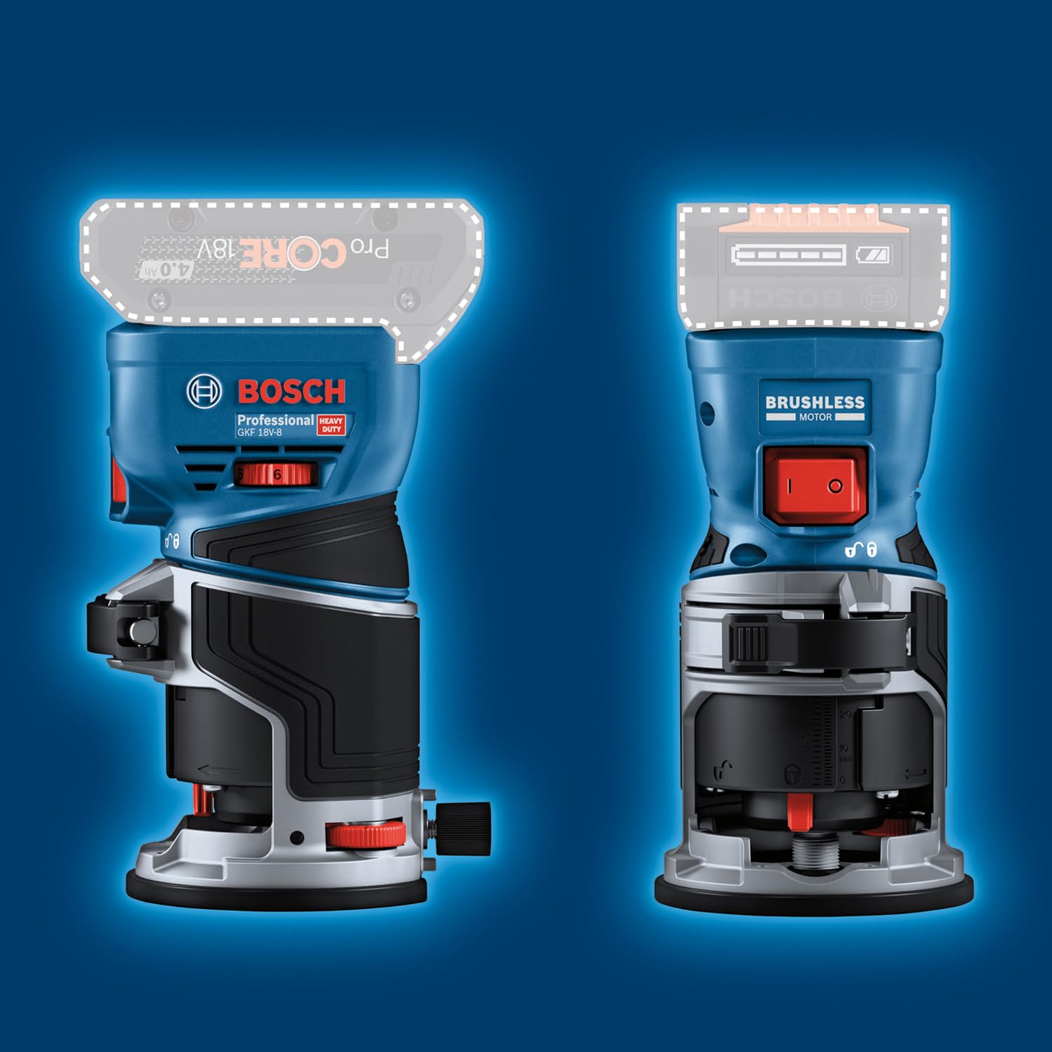 Bosch Professional 18V System Akku-Kantenfräse GKF 18V-8 (Parallelanschl., 2x Saugadapter Fr., Spanschutz, 8mm-Spannz., Spannschl., TE-Taucheinheit, 2x Saugadapter Taucheinh., L-BOXX o. Akku/Ladeger.) 6