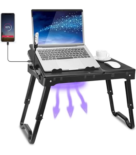 Extra Wide Adjustable Laptop Stand Desk With Cooling Fan & Mouse Pad For 17 Inch Computer