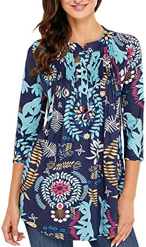 Oubaybay Womens Tunic Tops with 3/4 Sleeves Buttons Up Casual Slim T Shirts