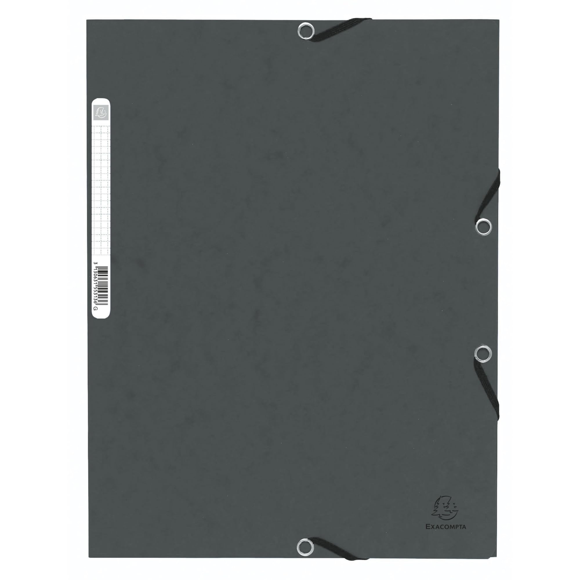 Exacompta - Ref 55313E - Elasticated 3-Flap Folders - Suitable for Holding A4 Documents, 355gsm Glossy Card, Label on Back for Identification - Grey (Pack of 10)